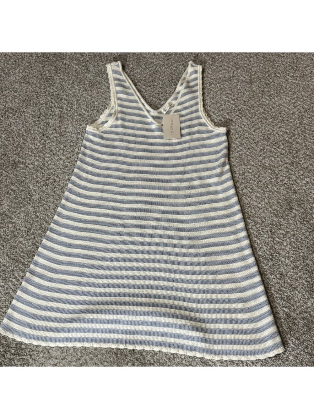 Rylee + Cru Mini Dress Women's Size S Sea Blue Stripe Crochet Knit Sleeveless